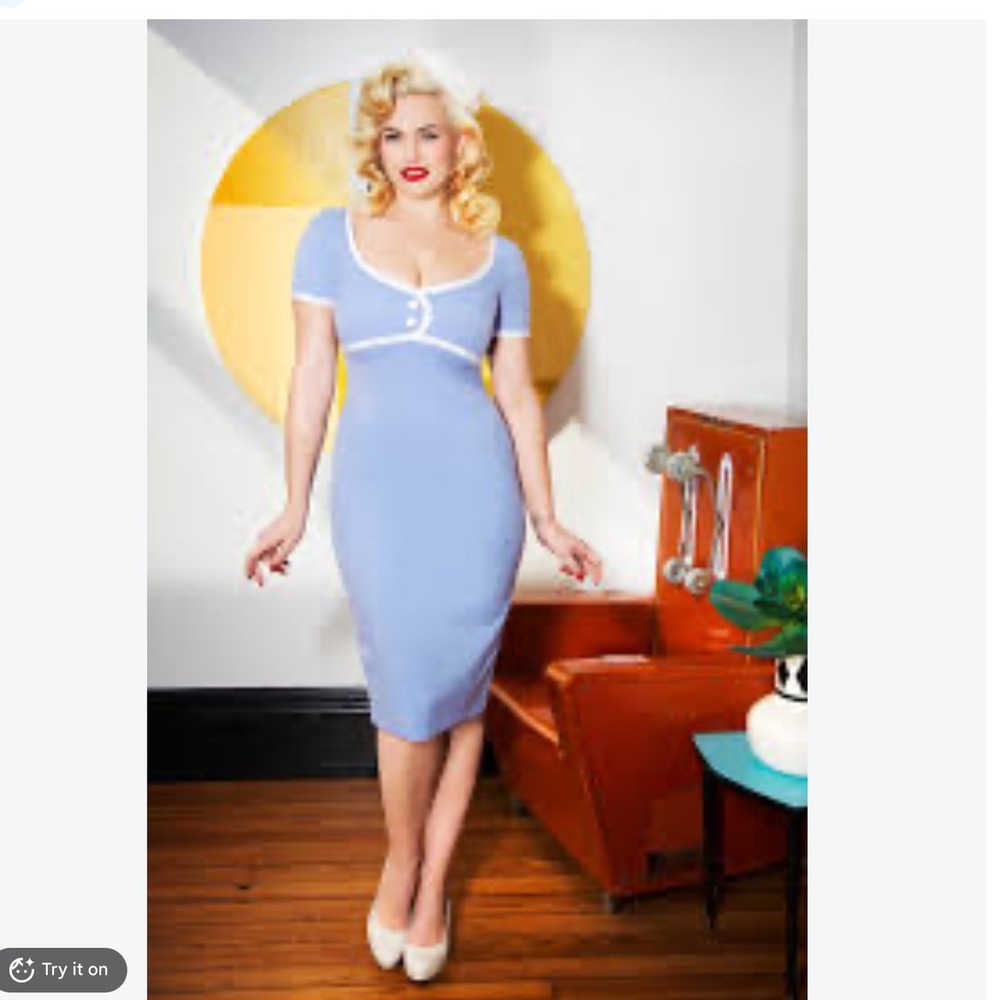 Glamour Bunny Womens Wiggle Dress XS Blue Tess Pencil Costume Cosplay 50s READ